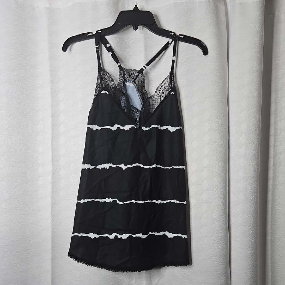 Black and White Striped Lace Tank Top